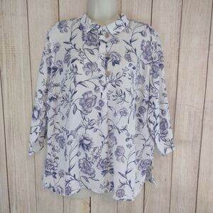 Cynthia Rowley Plus Button Down Shirt 100% Linen 1X  Floral  Beach Cottage Core
